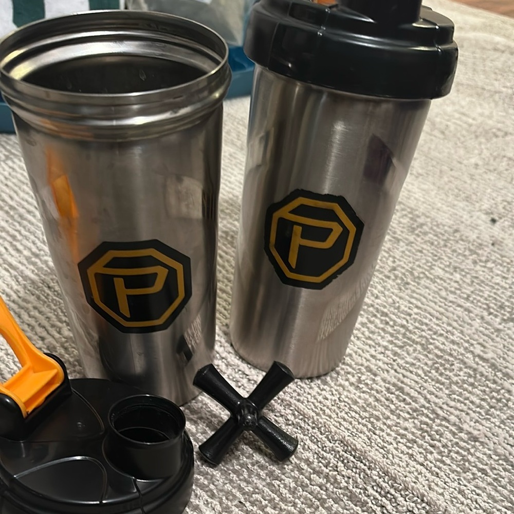Stainless Steel Shaker Bottles with Orange Accents